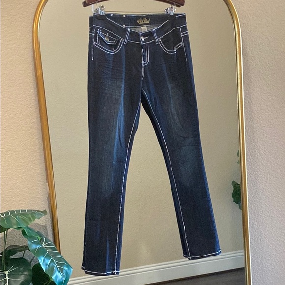Red Rivet Straight Leg Blue Jeans with Contrast Stitching Size 13 - Picture 1 of 7